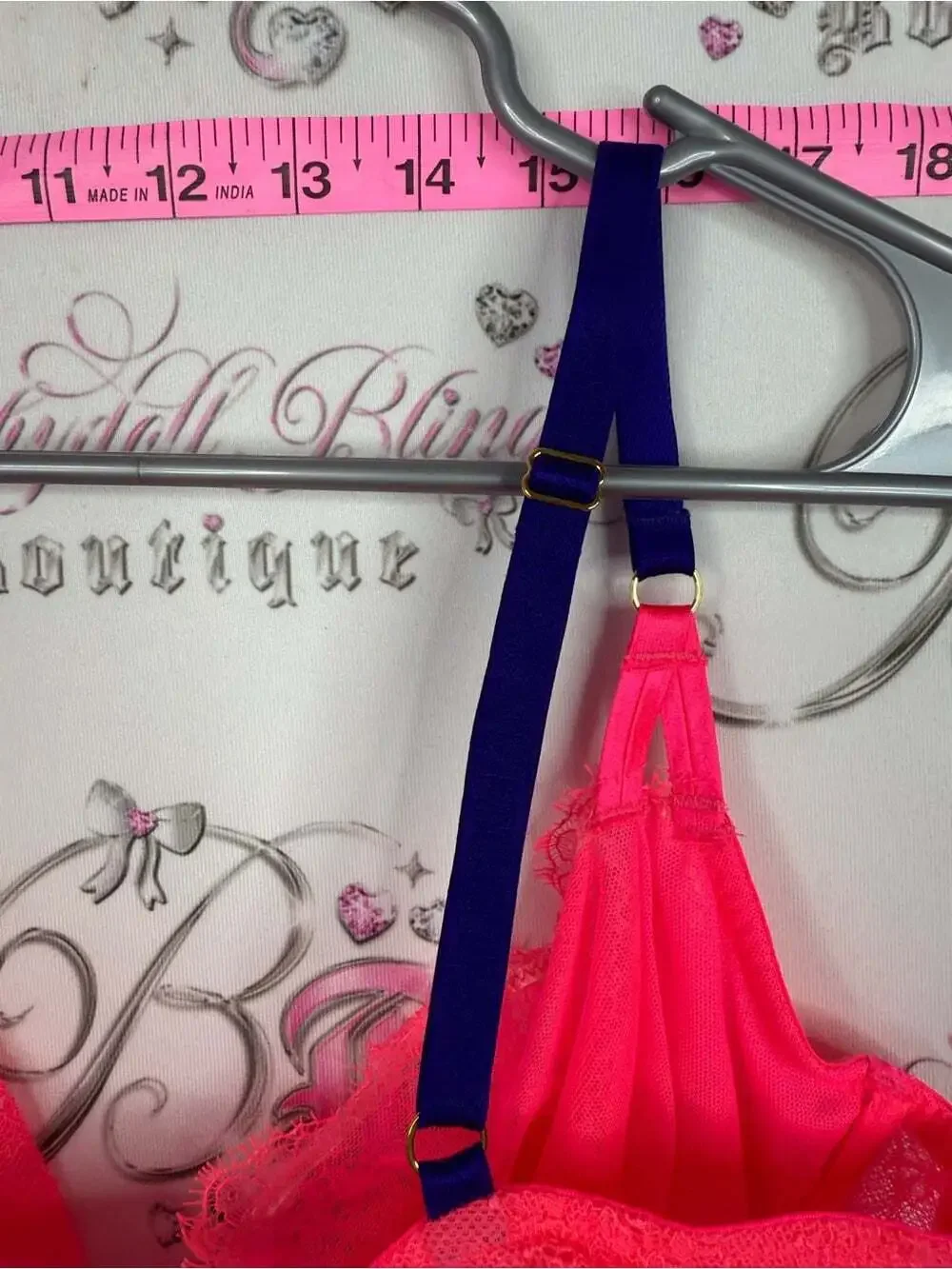 Victoria's Secret Neon Pink Lace Underwire Bra with purple Straps